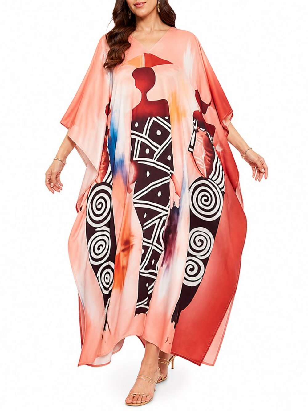 Caftan Dresses for Women Plus Size Polyester Moo Moos Beach Cover Up Maxi Dress
